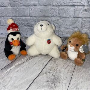 Coca Cola collectibles small plush animals polar bear penguin and lion
